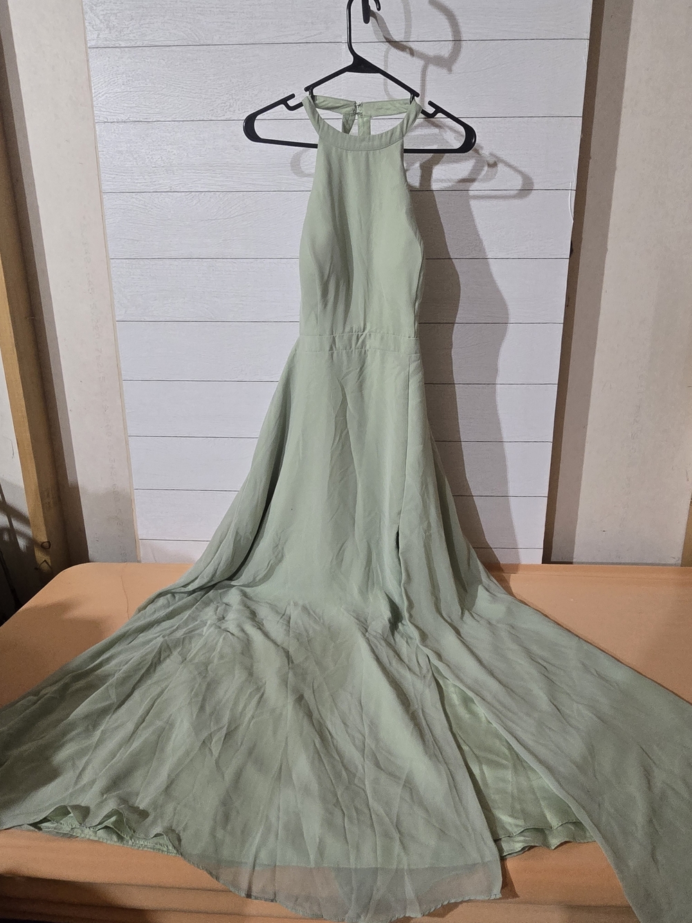 Azazie Halter Prom Gown in Light Sage